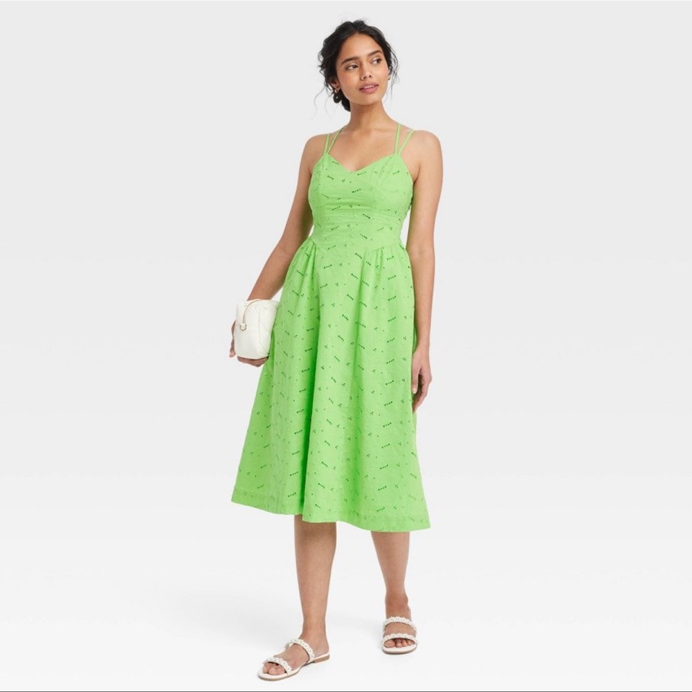 Women's Eyelet Midi Sundress - A New Day Green S - Picture 2 of 3